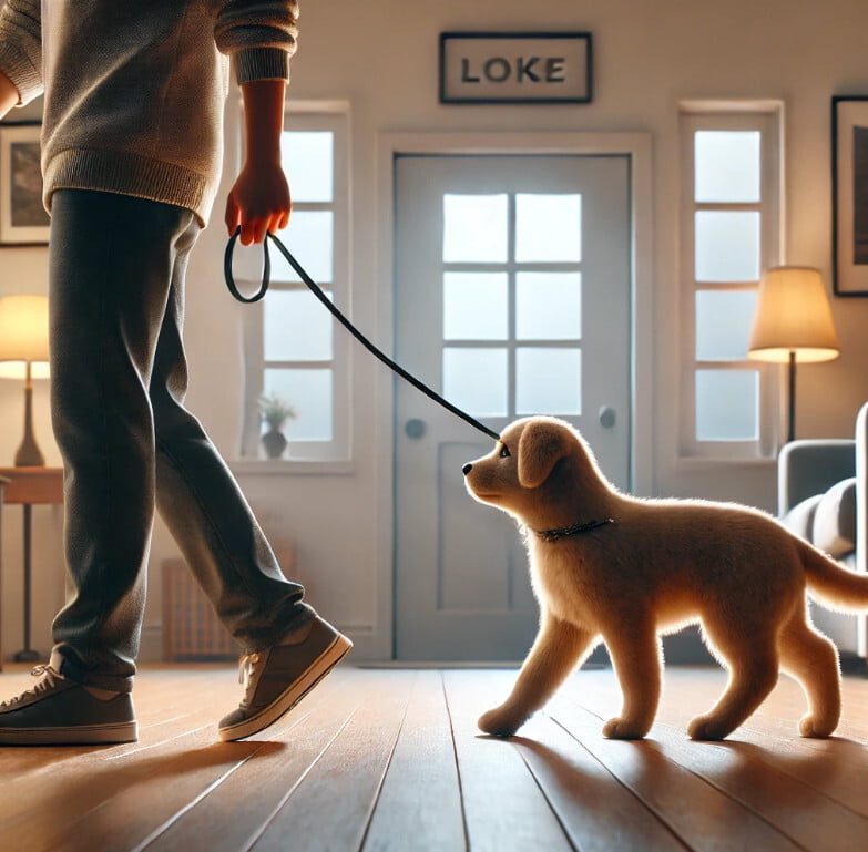 집안에서 목줄로 채워 걷기 연습
